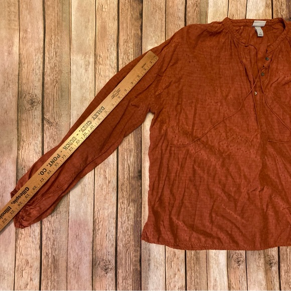 A•new Day Boho Style Women’s Sz L V-neck Shimmery Rust Rayon Drawstring Opt Top - Picture 4 of 10